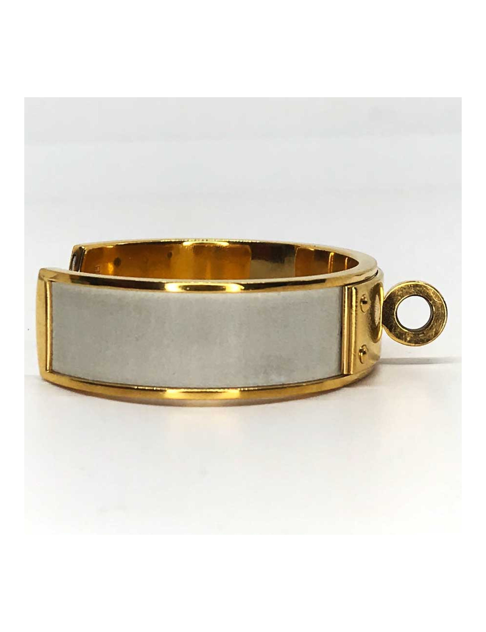 Bracelet Kelly HERMES blanc vintage métal et cuir