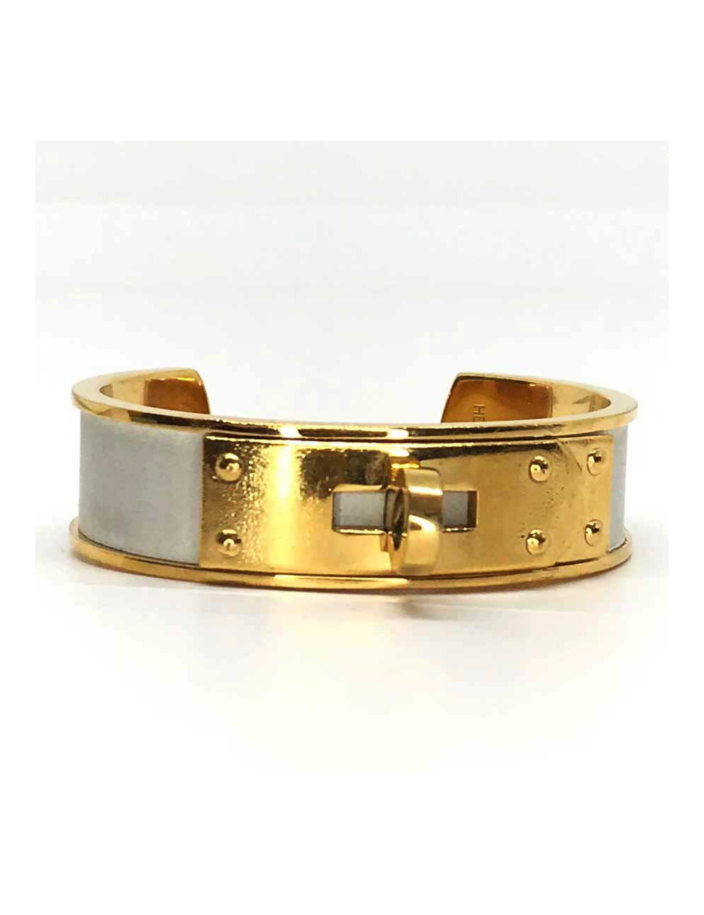 Bracelet Kelly HERMES blanc vintage métal et cuir