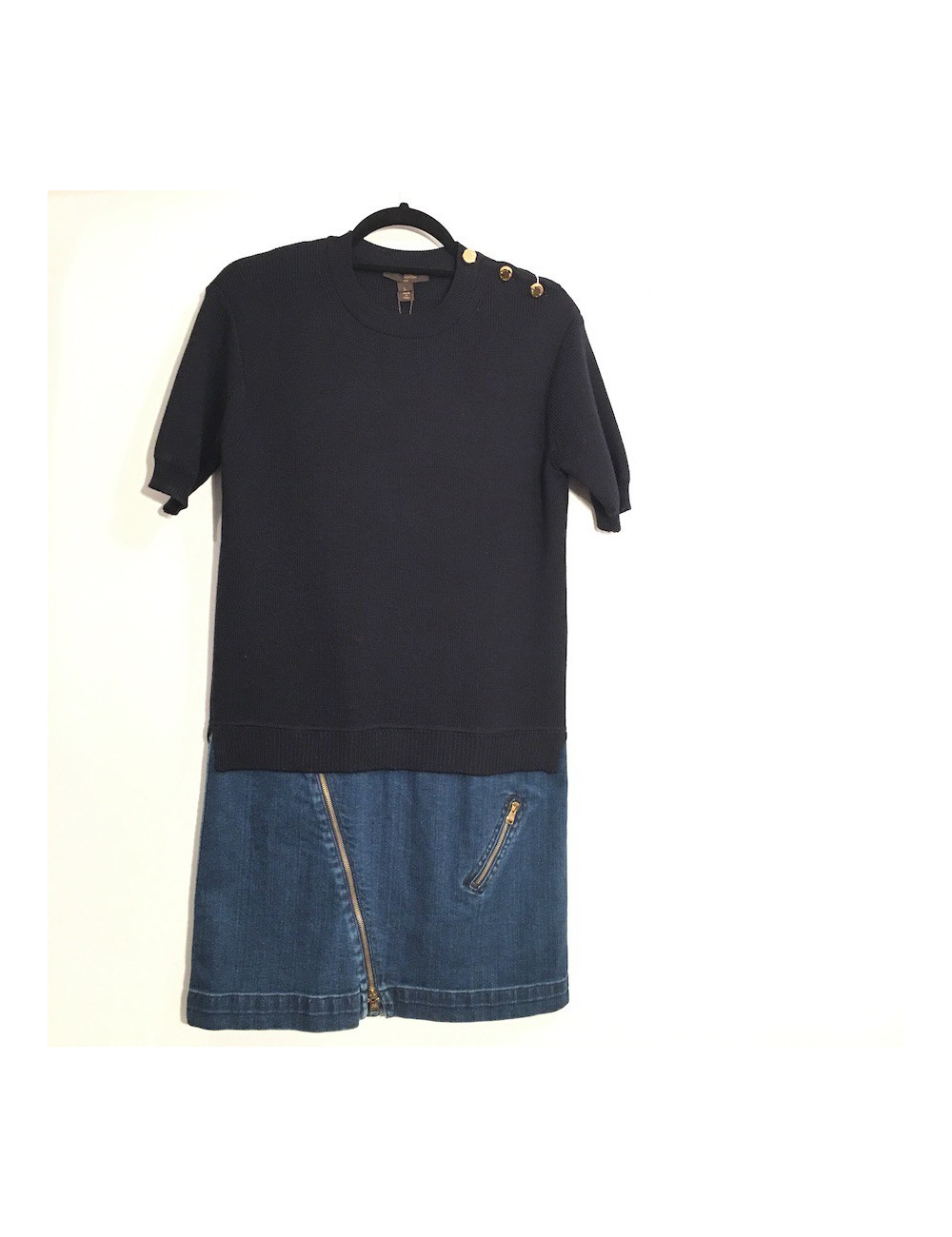 Robe LOUIS VUITTON  T L laine et toile jean bleue