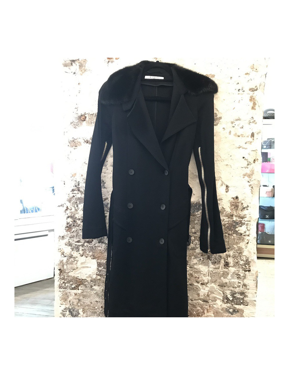 Trench GIVENCHY t XS noir avec col de vison