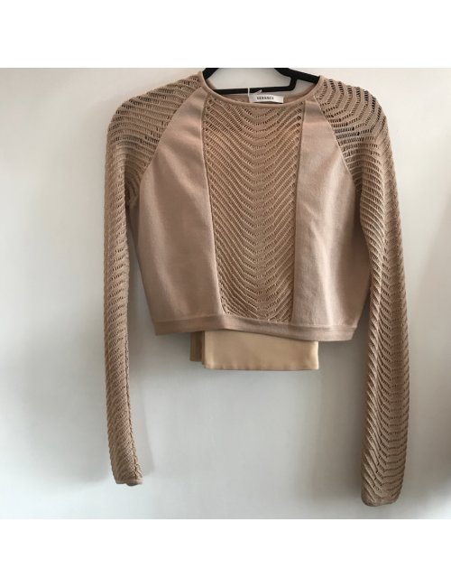 Ensemble VERSACE pull et jupe mi-longue rose pastel