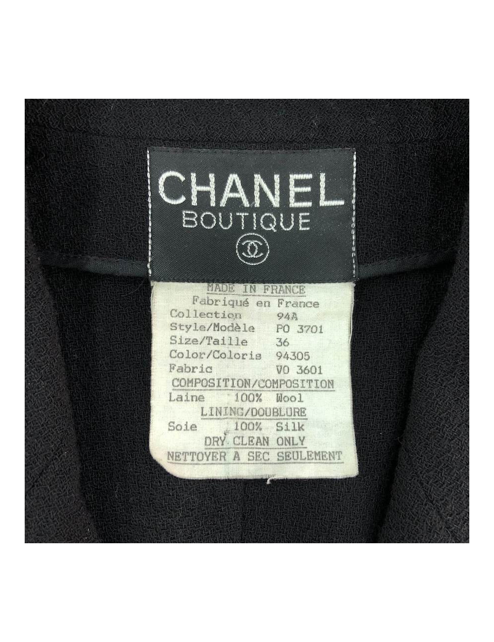 Veste longue Chanel noire