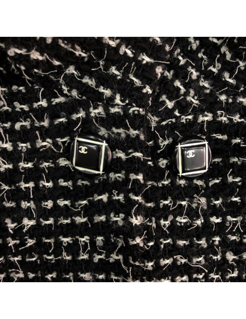 Veste T 36 CHANEL en tweed noir avec fil blanc