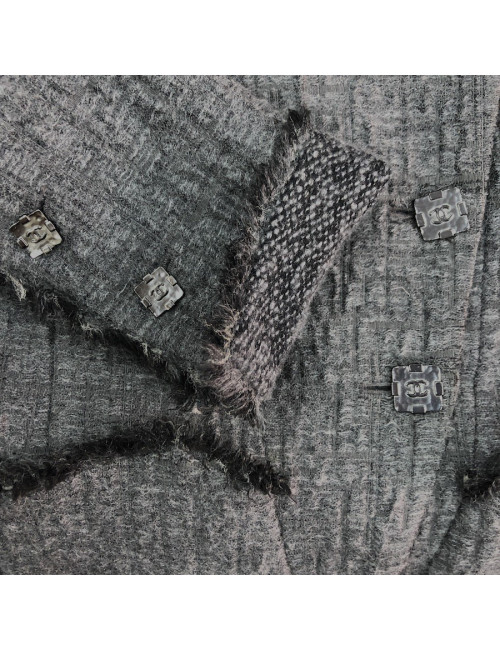 Vestes T36 CHANEL en tweed gris foncé avec deux boutons  sur le devant