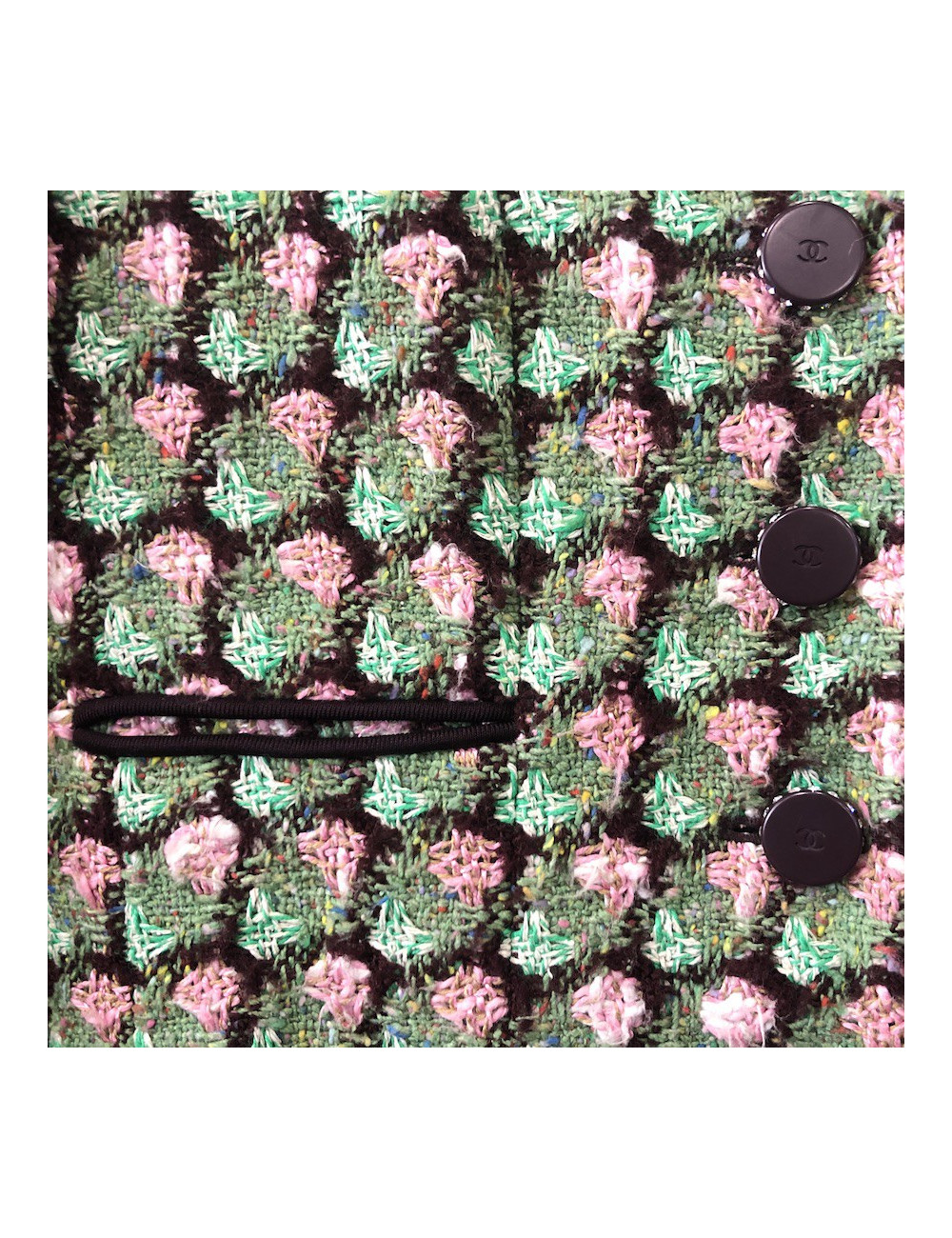 Veste T36 CHANEL en tweed vert, rose et marron