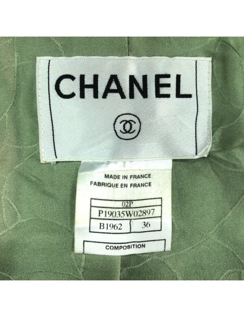 Veste T36 CHANEL en tweed vert, rose et marron
