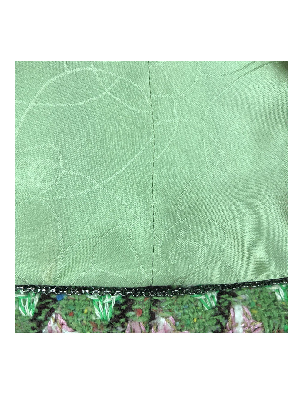 Veste T36 CHANEL en tweed vert, rose et marron