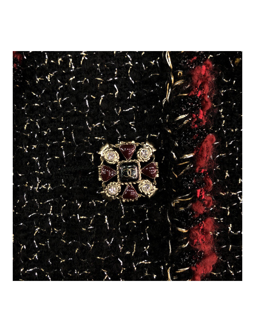 Veste 36 CHANEL tweed noir et fils dorés 