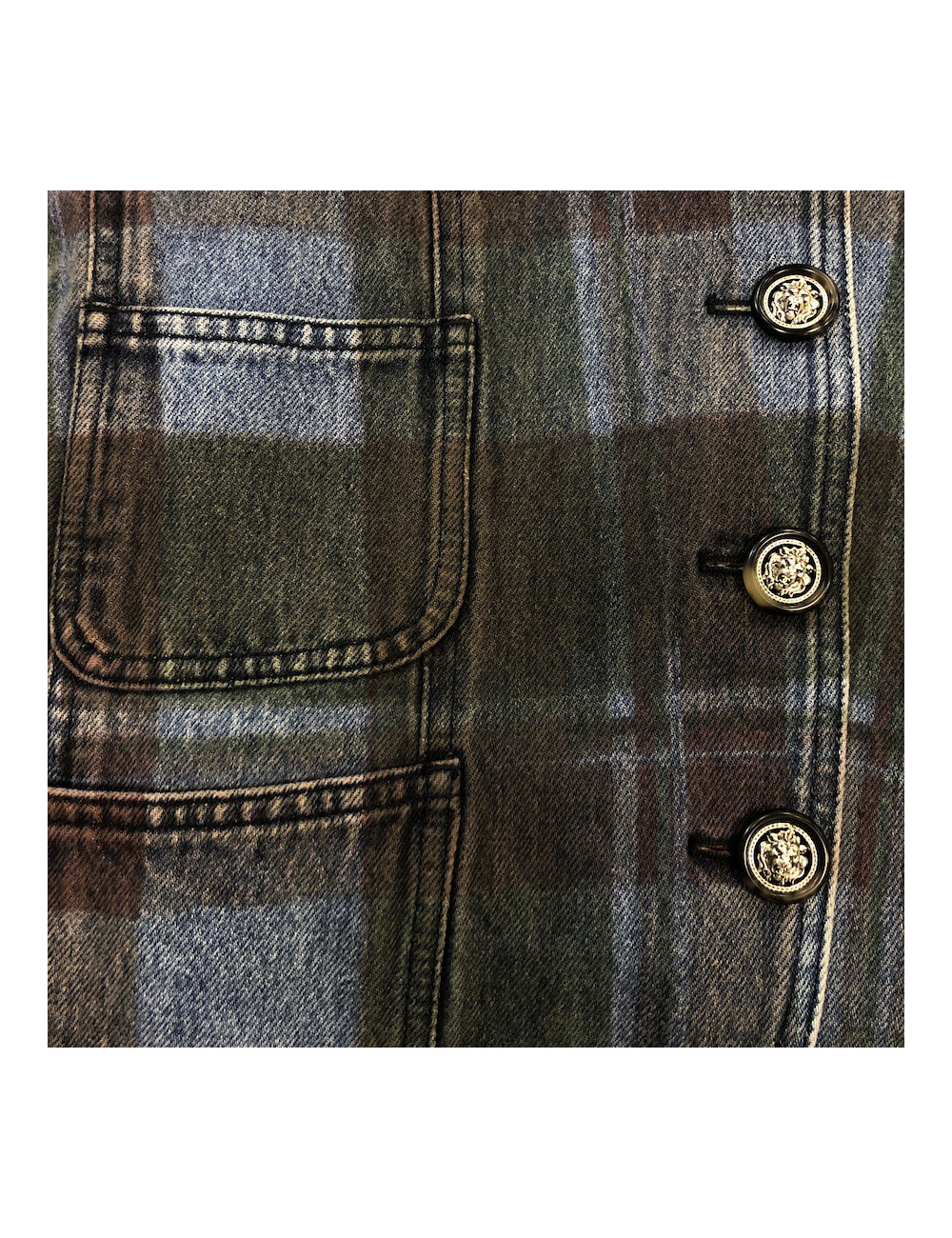 Veste T 36 CHANEL en toile denim à carreaux