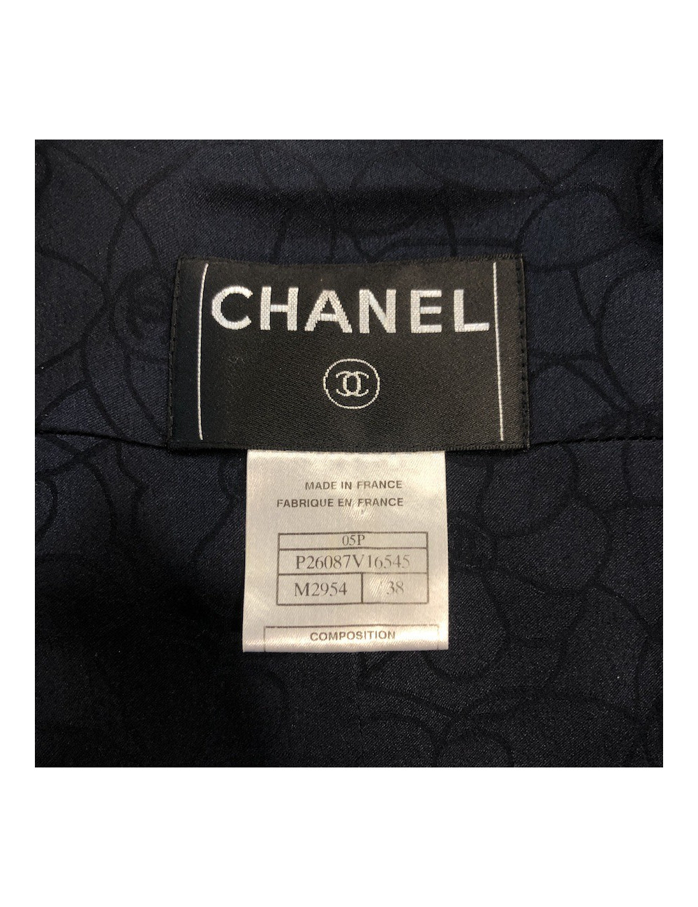 Veste Chanel T38 tweed noir et bleu