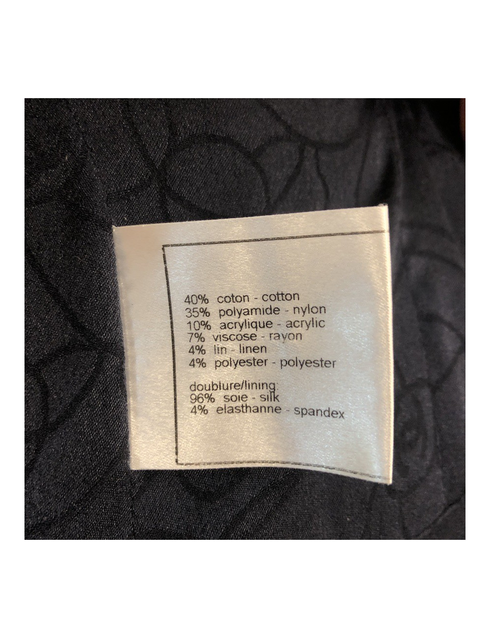 Veste Chanel T38 tweed noir et bleu