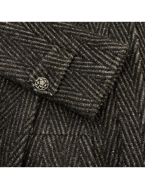 Manteau CHANEL T36 laine noire et fils d'argent