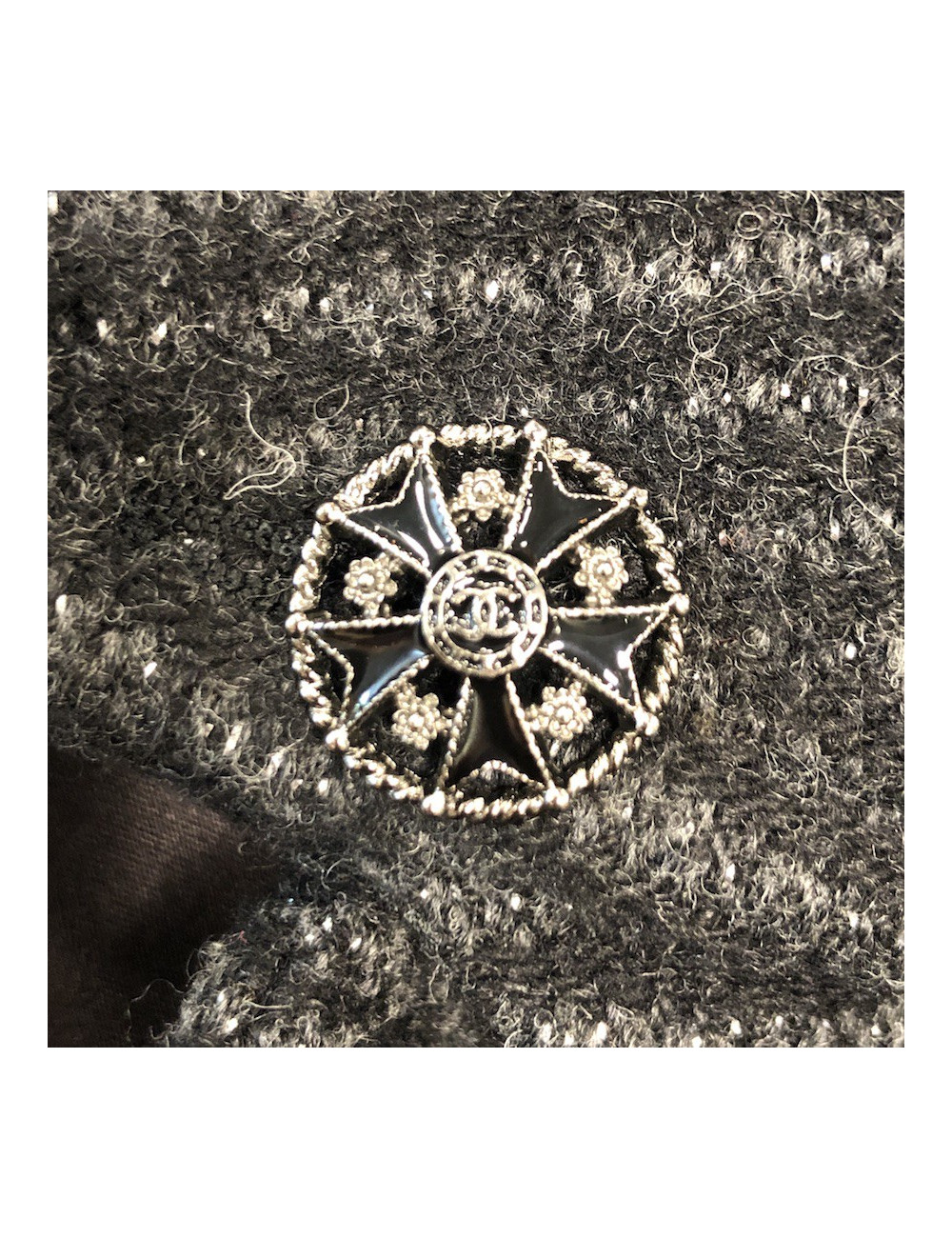 Manteau CHANEL T36 laine noire et fils d'argent