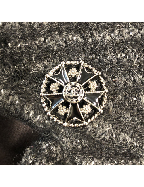 Manteau CHANEL T36 laine noire et fils d'argent
