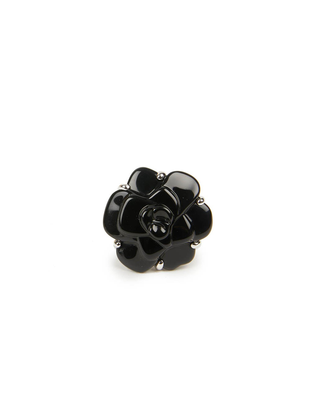 Bague camélia CHANEL onyx or blanc 18 carats