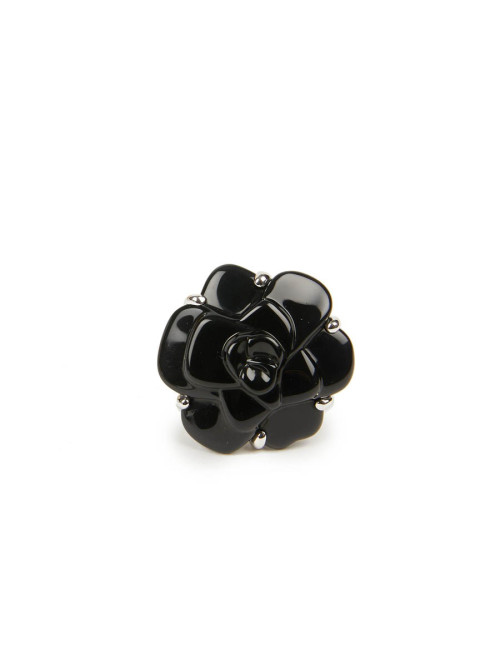 Bague camélia CHANEL onyx or blanc 18 carats