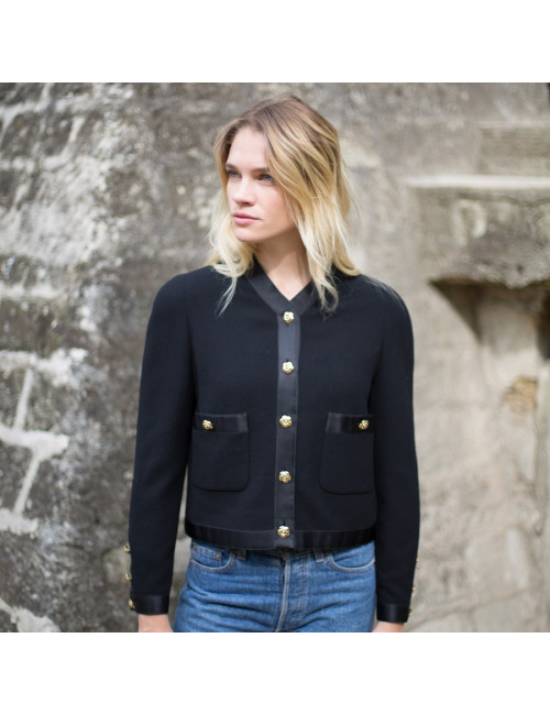 Veste T   CHANEL noir avec ganses satin noir