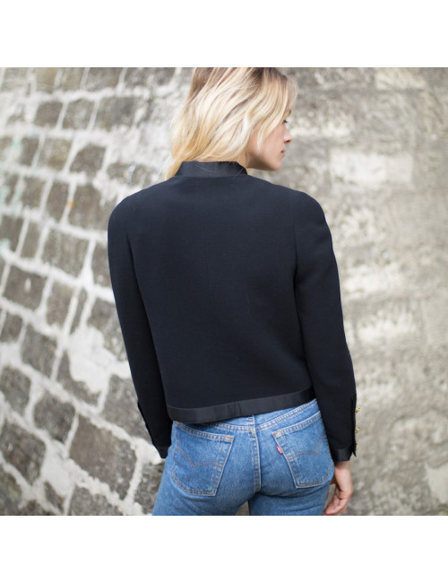 Veste T 38  CHANEL noir  ganses en soie noire