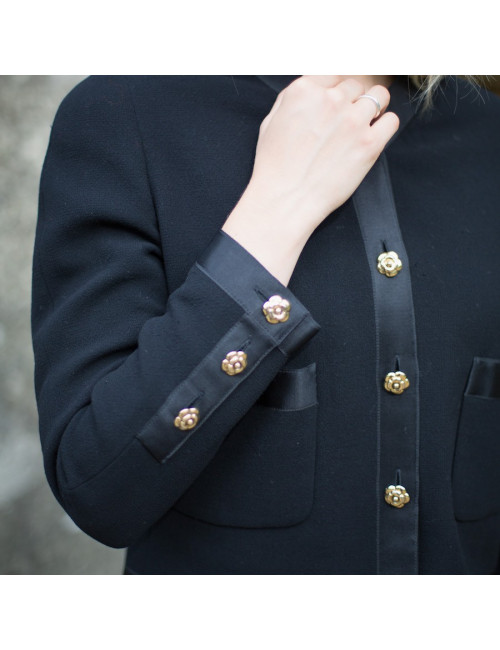 Veste T   CHANEL noir avec ganses satin noir