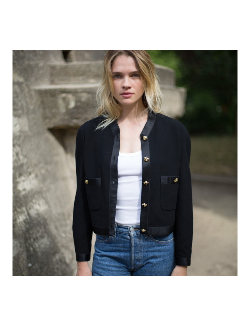 Veste T   CHANEL noir avec ganses satin noir