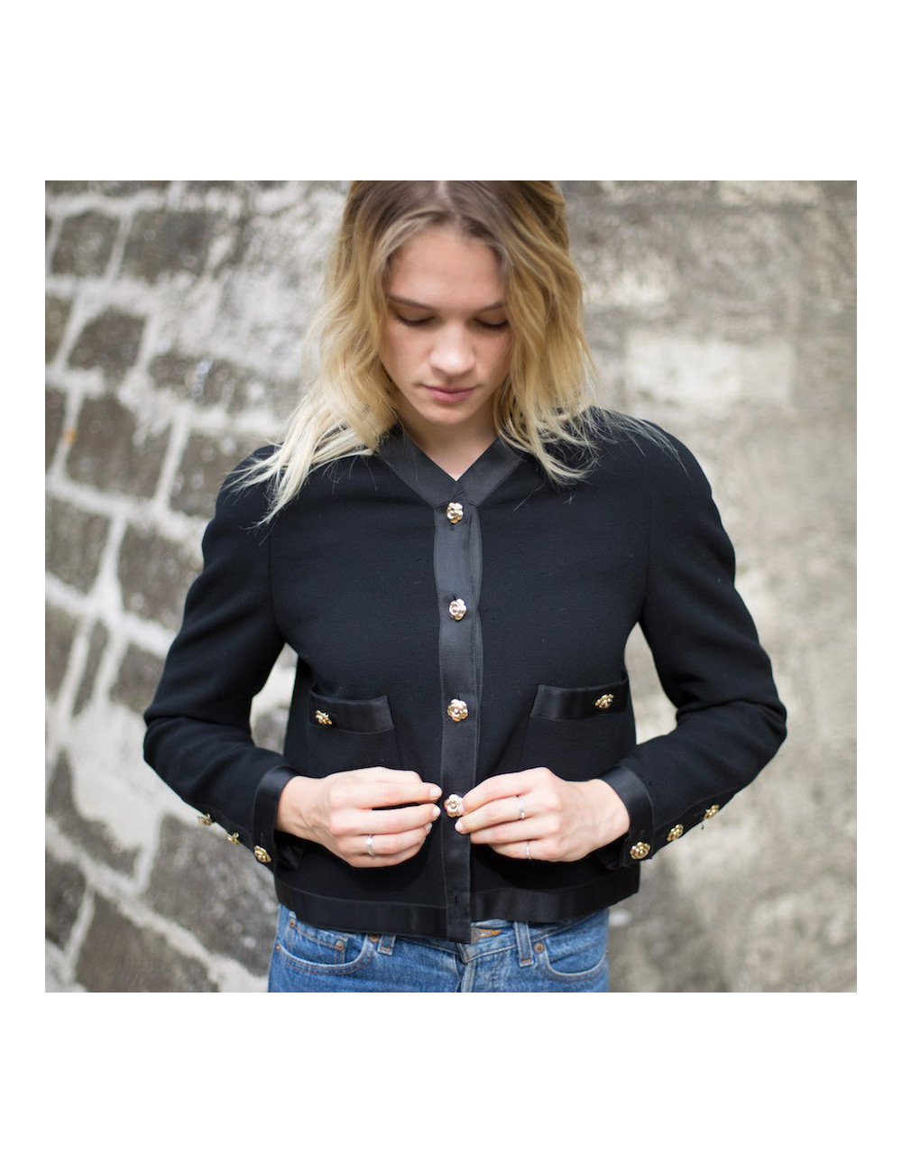Veste T   CHANEL noir avec ganses satin noir