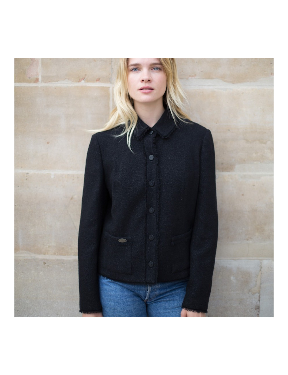 Veste CHANEL laine noir brillant