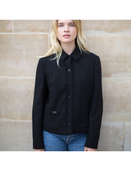 Veste CHANEL laine noire et paillettes