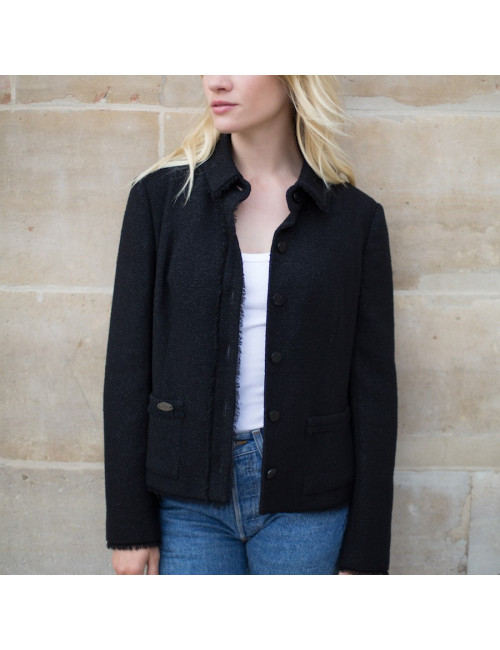 Veste CHANEL laine noir brillant