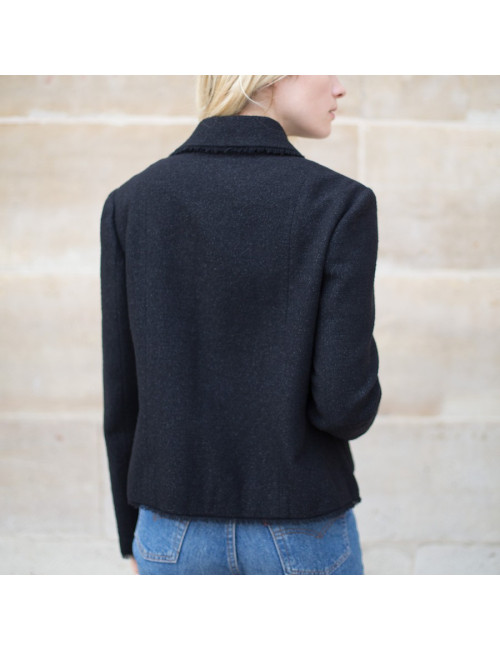 Veste CHANEL laine noire et paillettes