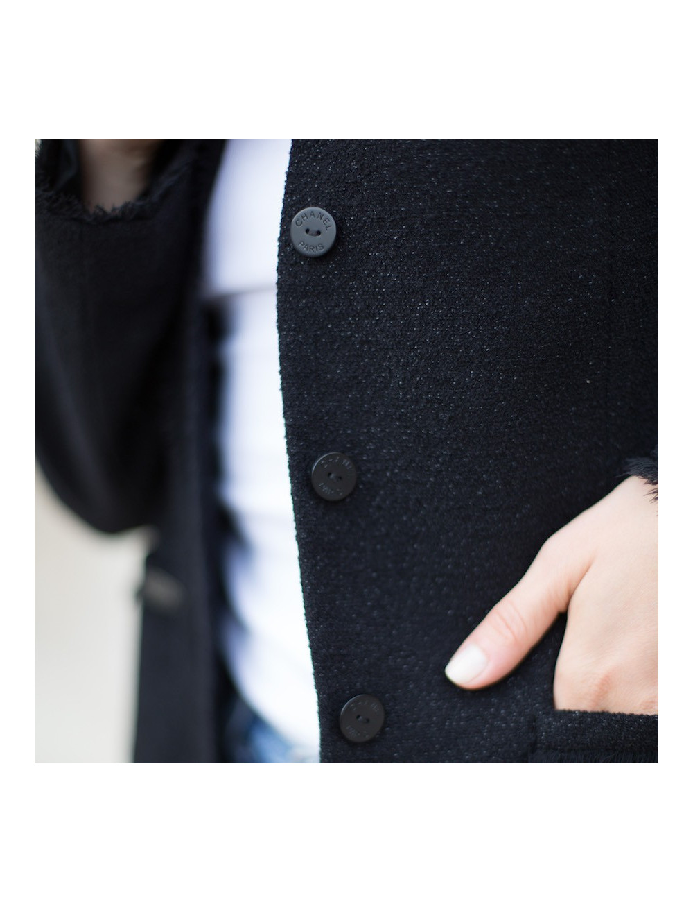 Veste CHANEL laine noire et paillettes