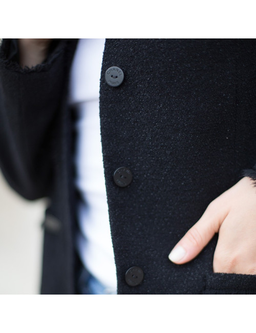 Veste CHANEL laine noire et paillettes