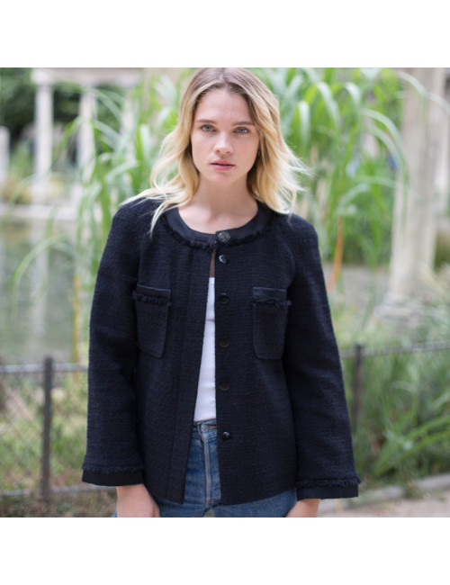 Veste Chanel noire T38 col rond
