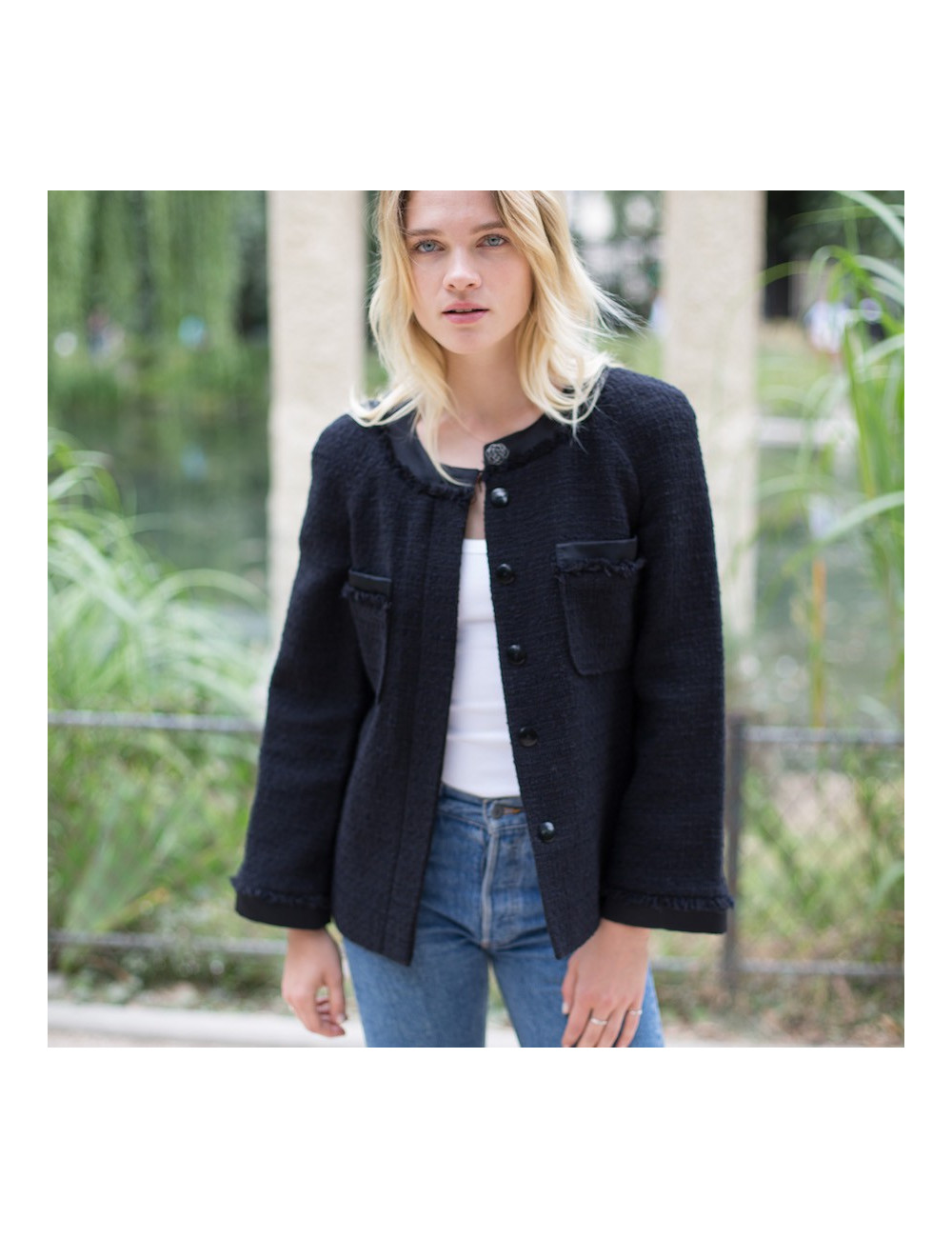 Veste Chanel noire T38 col rond