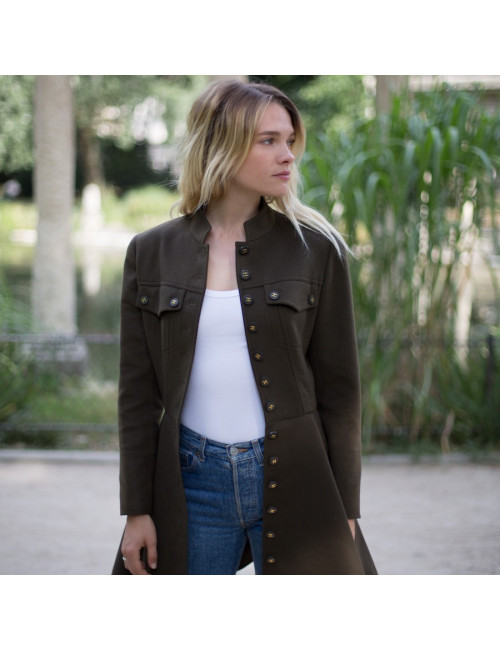 Veste longue Chanel T40 cachemire vert