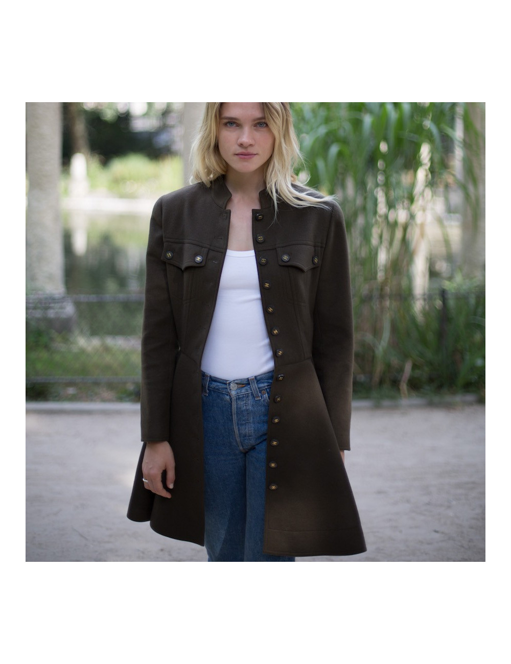 Chanel Robe T40 cachemire vert kaki