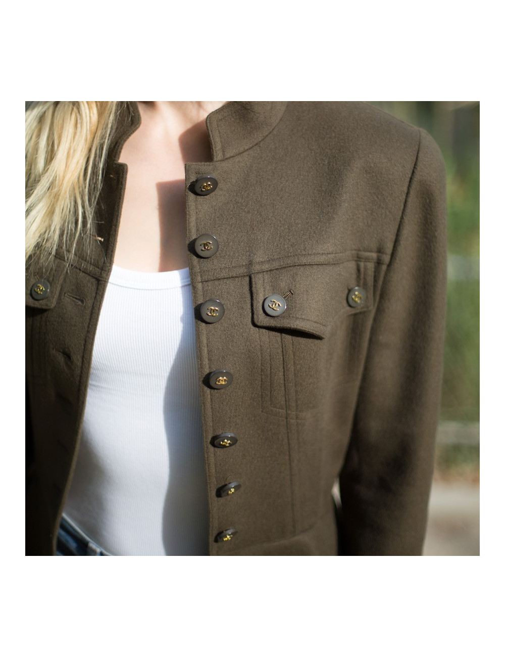 Chanel Robe T40 cachemire vert kaki