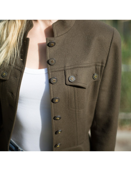 Veste longue Chanel T40 cachemire vert