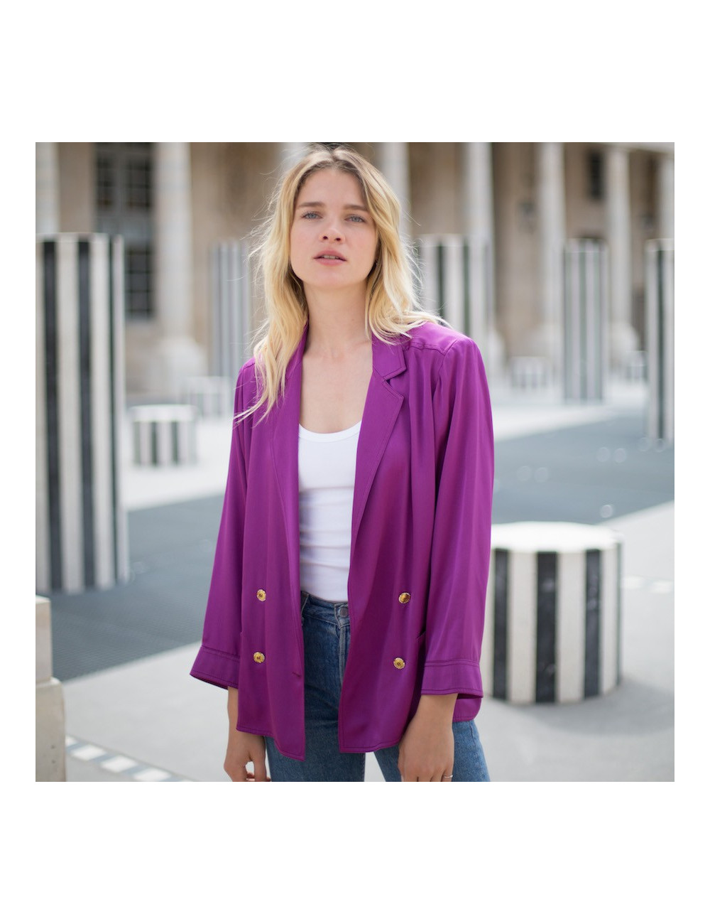 Veste T 38 CHANEL en soie violet