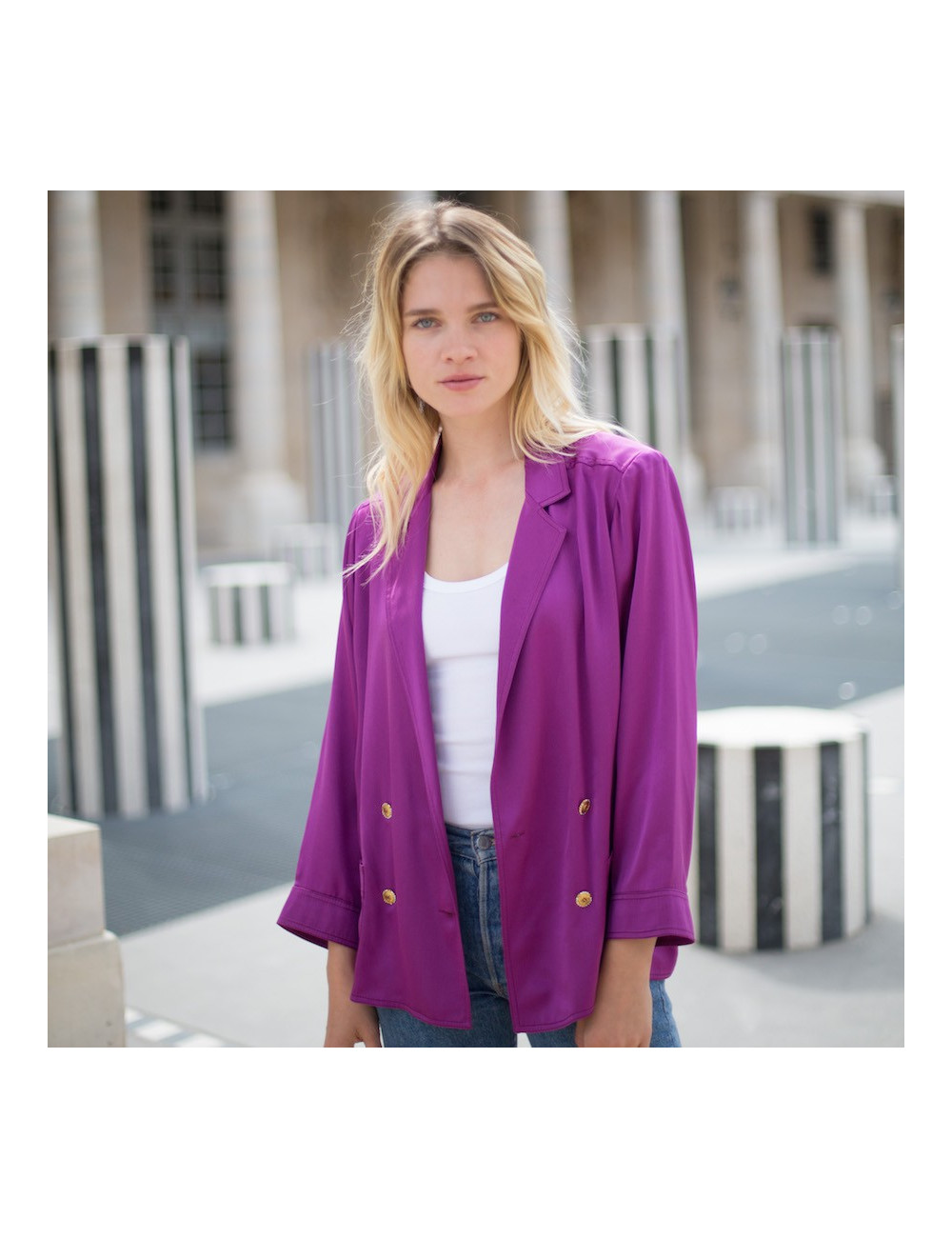 Veste T 38 CHANEL en soie violet