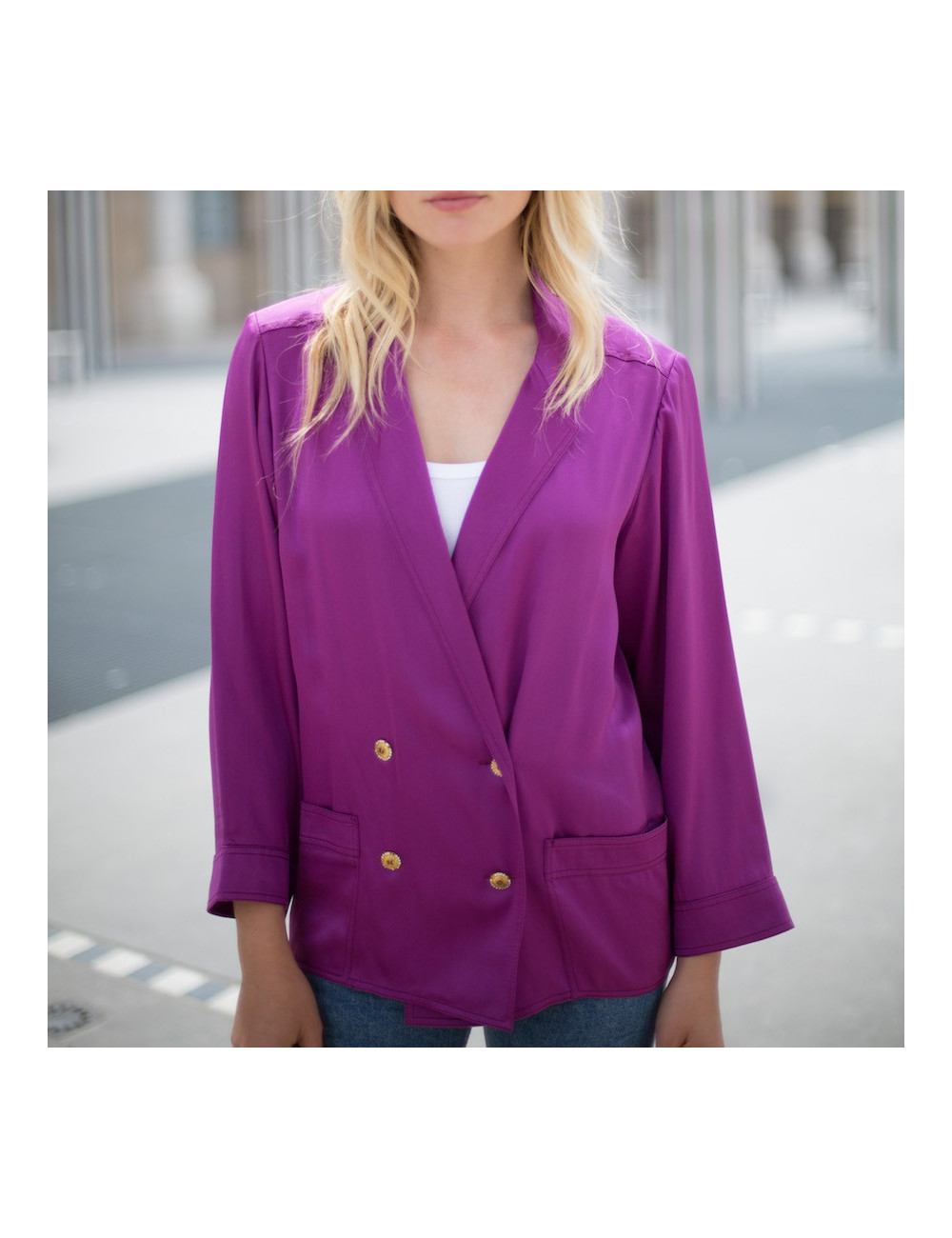 Veste T 38 CHANEL en soie violet