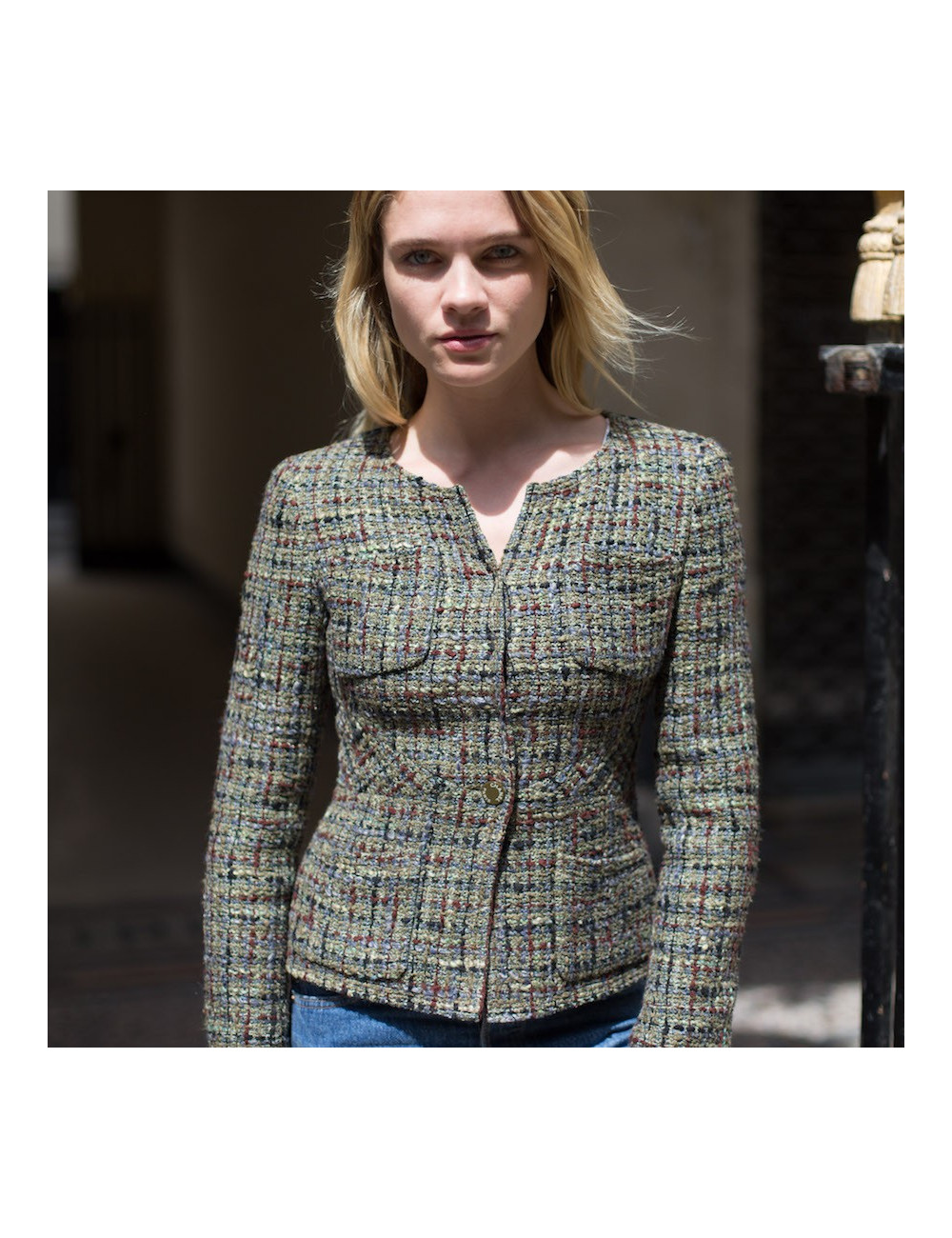 Chanel green tweed jacket, size 34FR