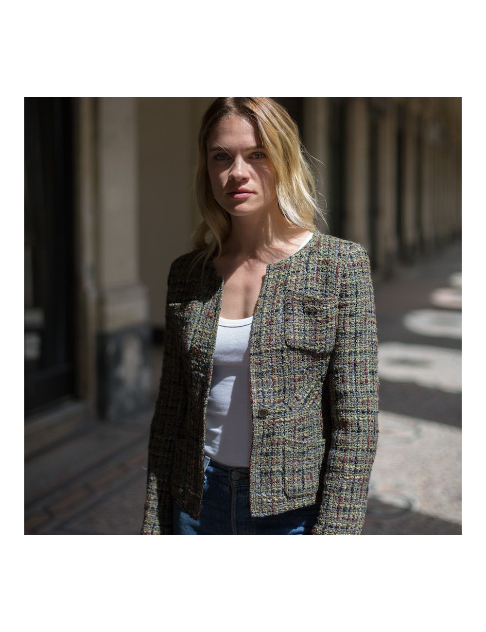 Veste CHANEL Printemps 2003 tweed vert 
