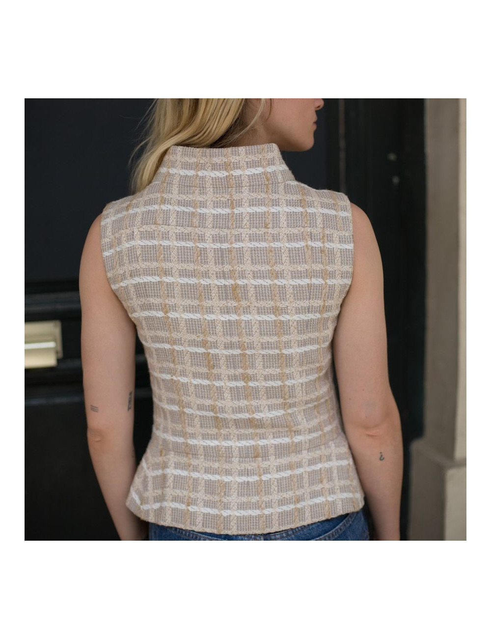 Veste T 36 CHANEL sans manches tweed beige