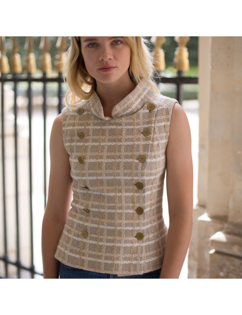 Veste T 36 CHANEL sans manches tweed beige