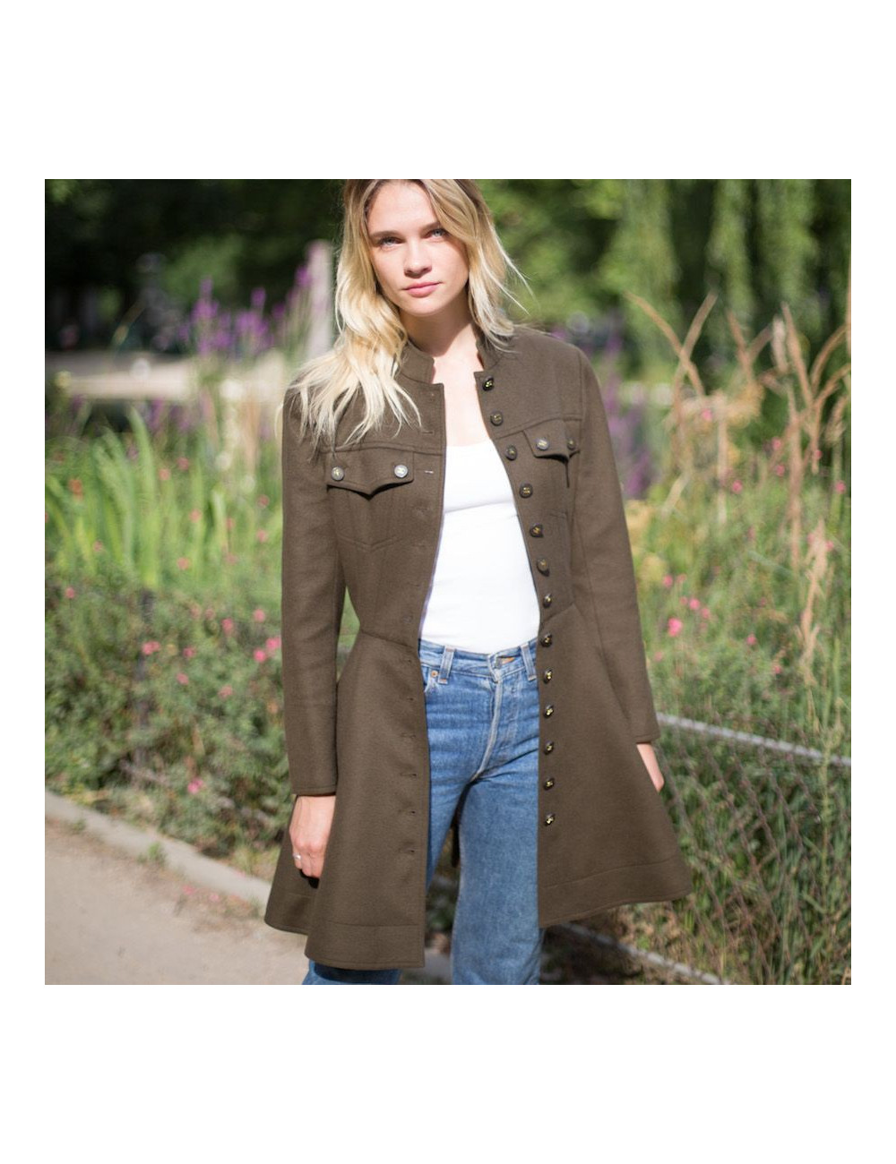 Veste longue Chanel T40 cachemire vert