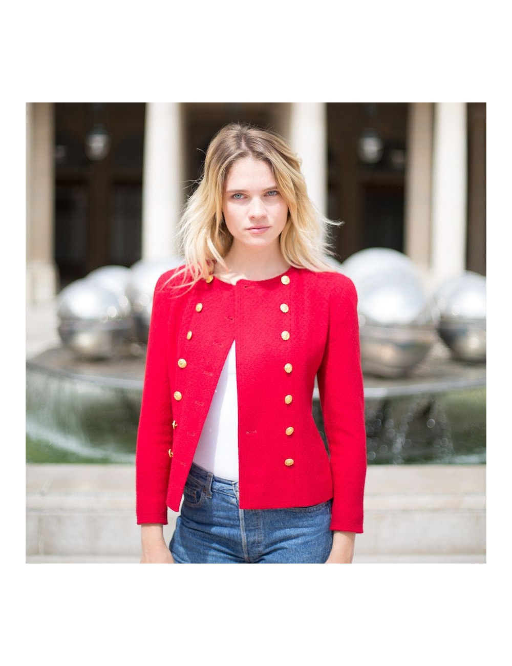 Veste croisée CHANEL tweed rouge T36