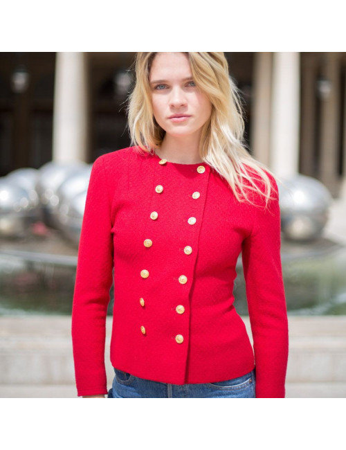 Veste croisée CHANEL tweed rouge T36