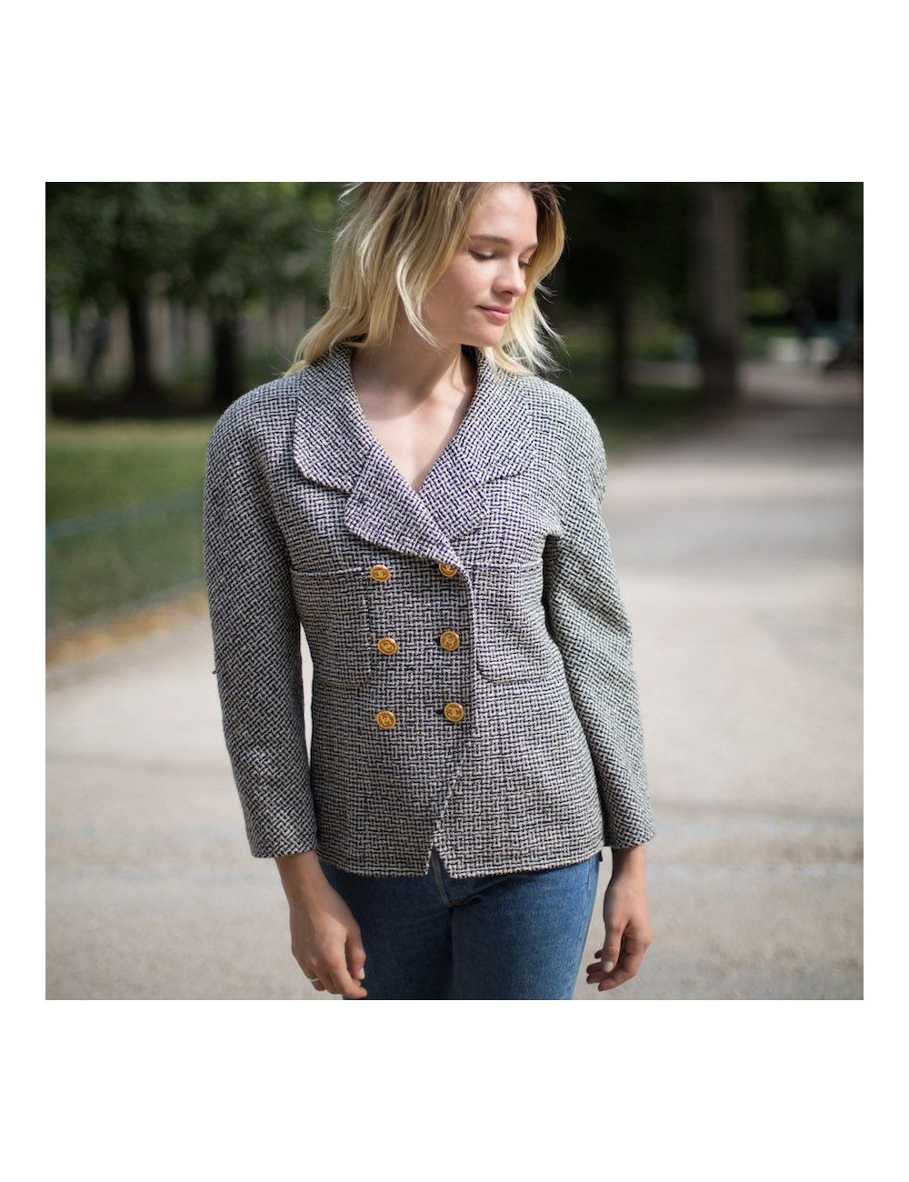 Veste Chanel T42 Blanc bleu 