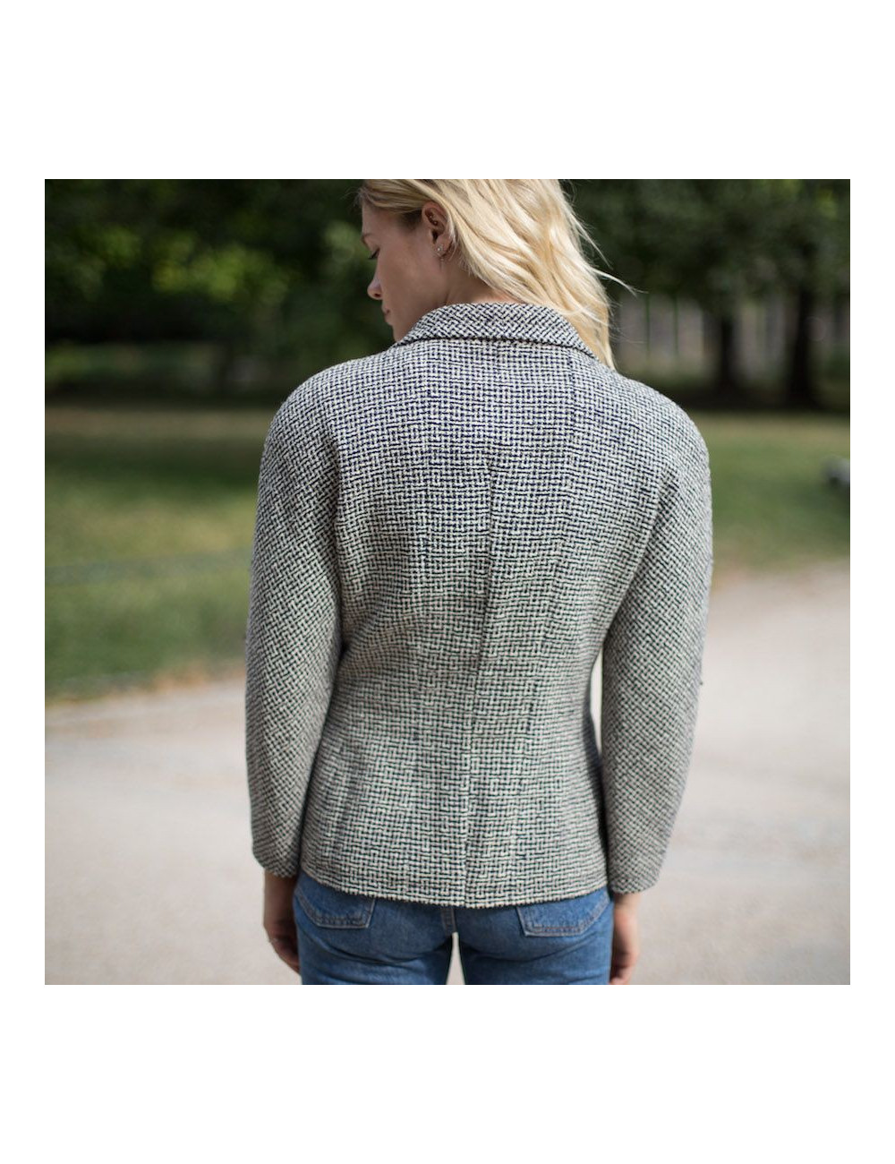 Veste Chanel tweed Blanc bleu T 42