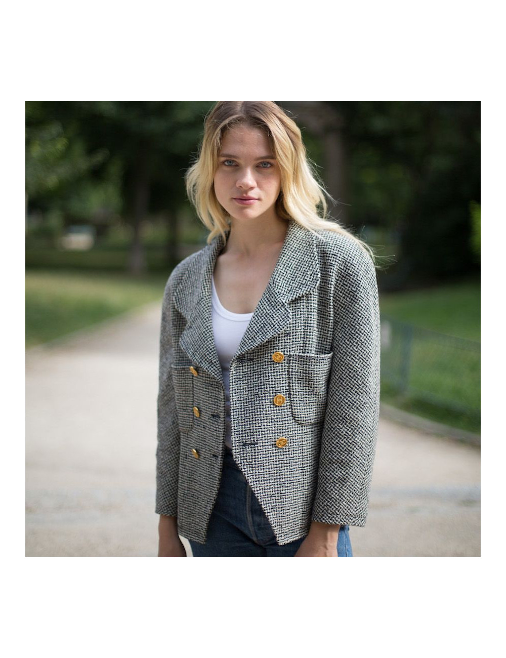 Veste Chanel T42 Blanc bleu 